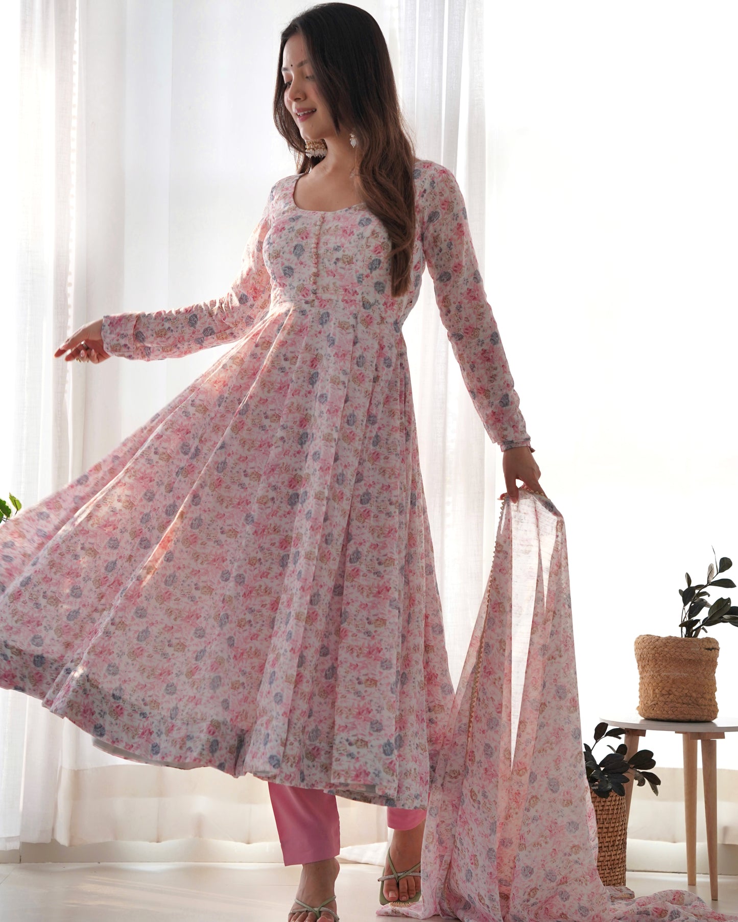 Women's Baby Pink Color Three Piece Anarkali Suit