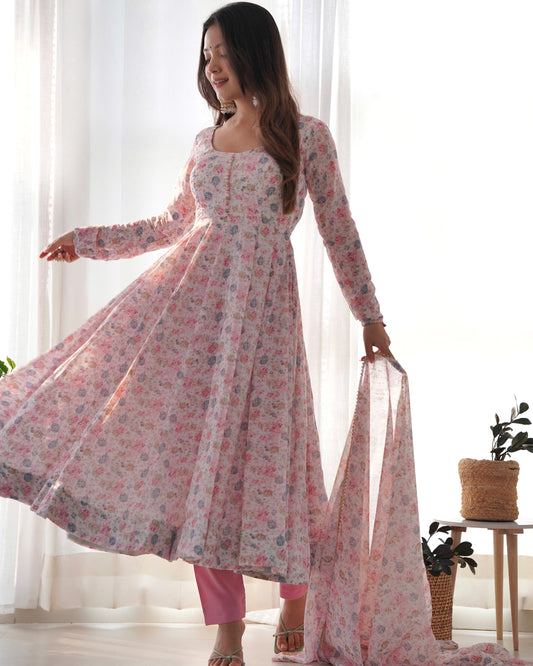 Women's Baby Pink Color Three Piece Anarkali Suit