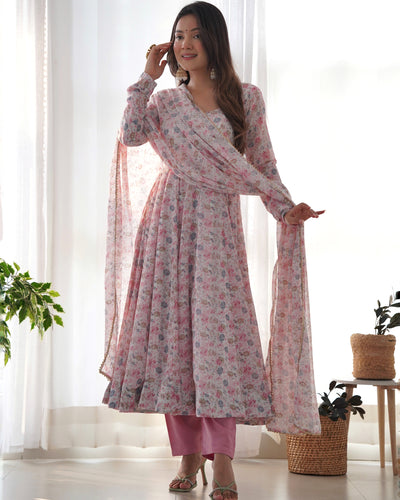 Women's Baby Pink Color Three Piece Anarkali Suit