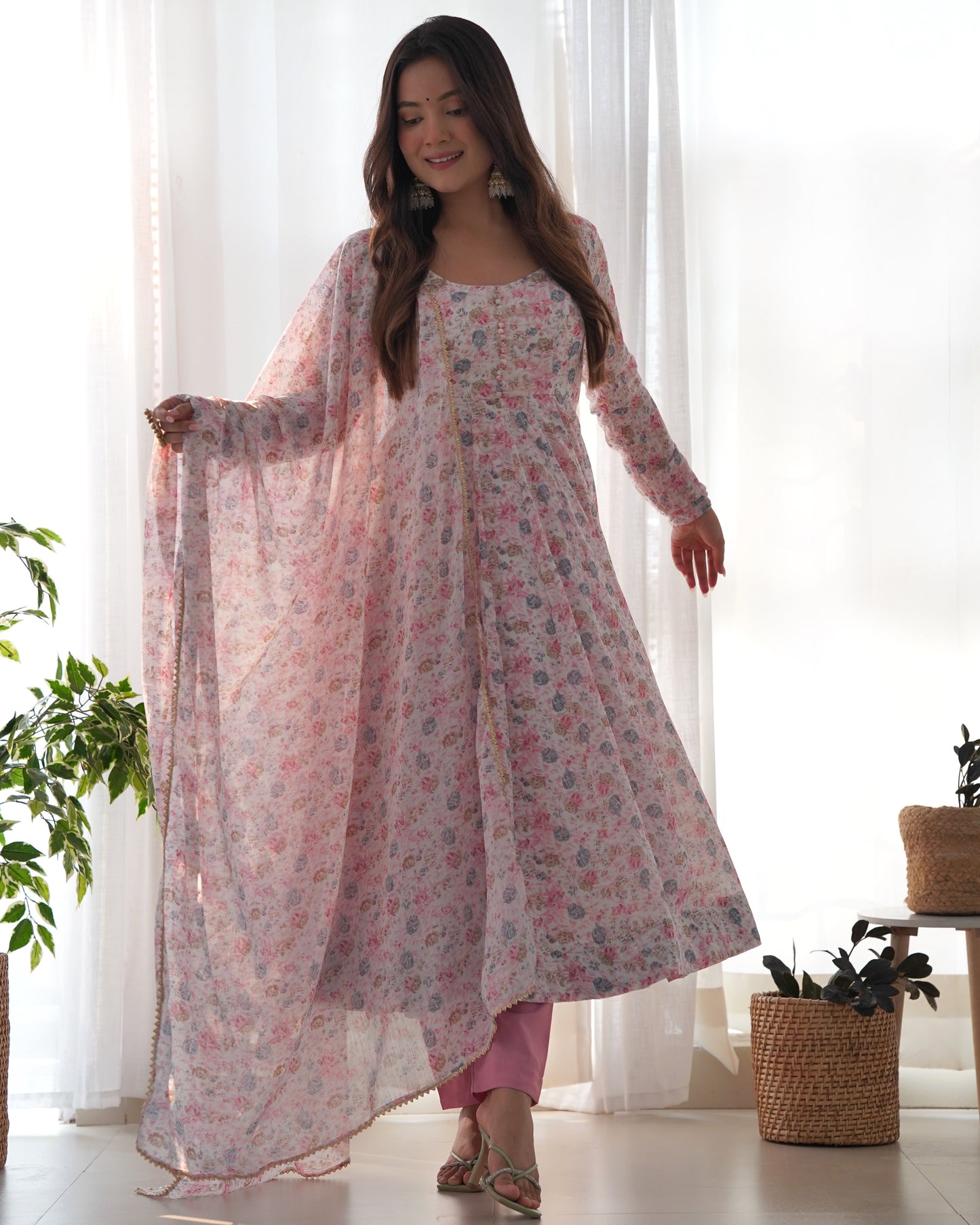Women's Baby Pink Color Three Piece Anarkali Suit