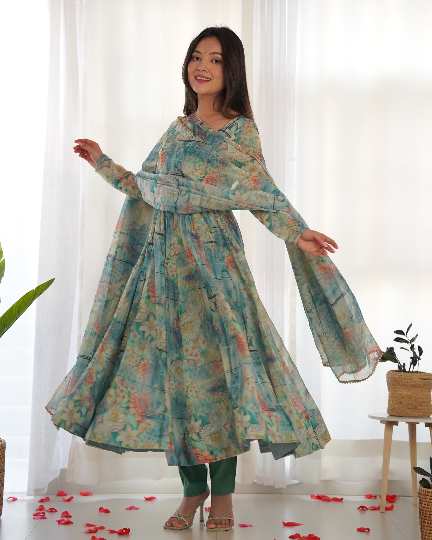 Rama Color Soft Organza Silk With Printed Long Anarkali Suit