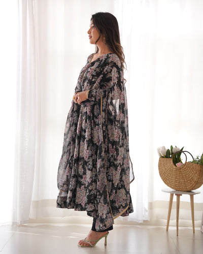 Black Color Floral Printed Black Color Anarkali Suit