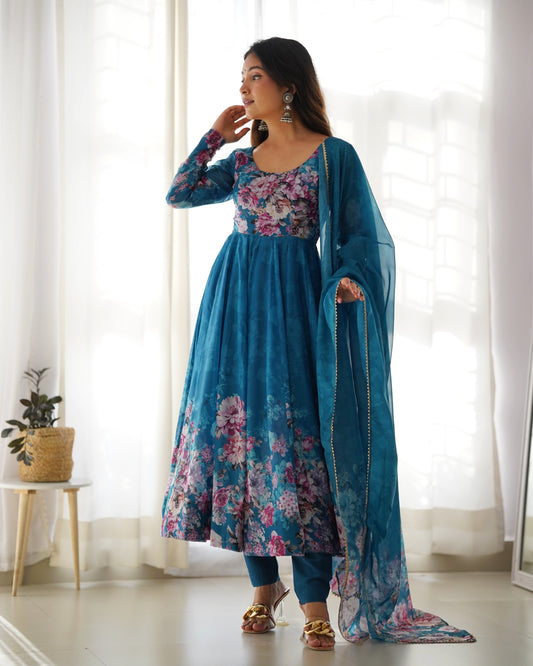 Rama Color Soft Organza Silk With Digital Printed Anarkali Suit
