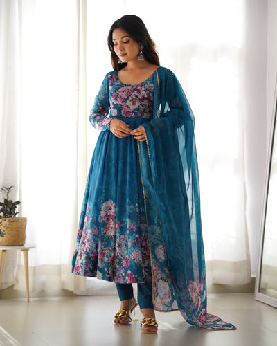Rama Color Soft Organza Silk With Digital Printed Anarkali Suit