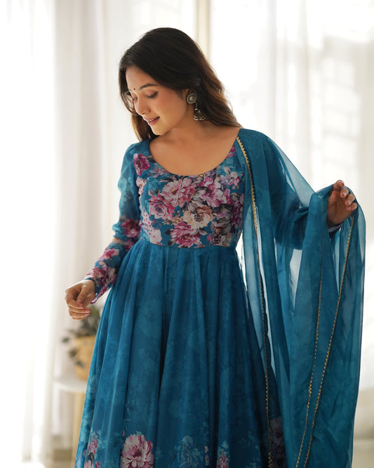 Rama Color Soft Organza Silk With Digital Printed Anarkali Suit