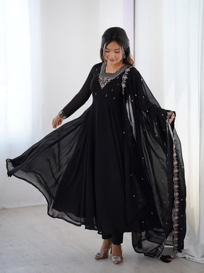 Festive Wear Black Color Georgette With Embroidery Work Anarkali Suit