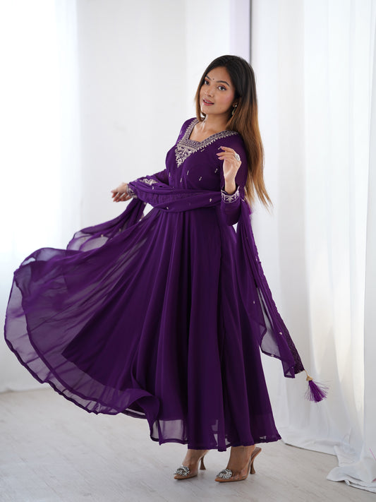 Purple Color Soft Georgette With Sequence Work Anarkali Suit