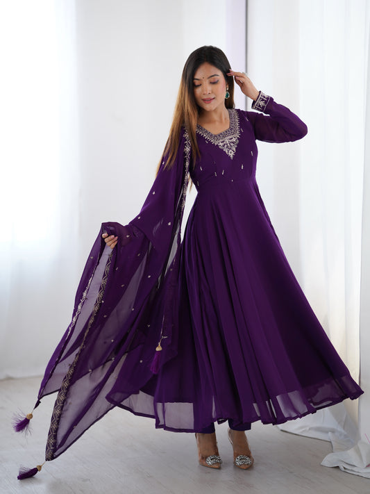 Purple Color Soft Georgette With Sequence Work Anarkali Suit