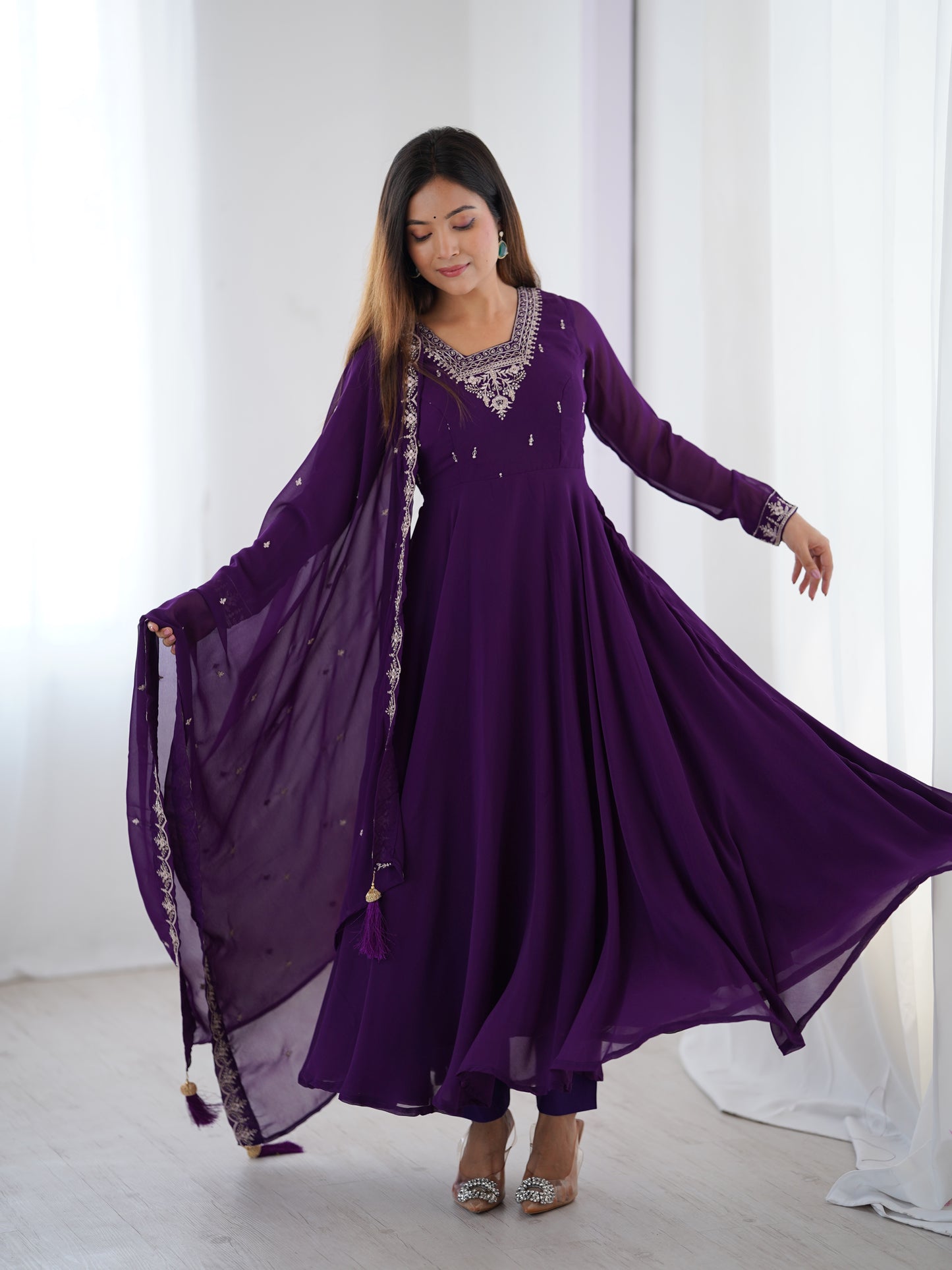 Purple Color Soft Georgette With Sequence Work Anarkali Suit