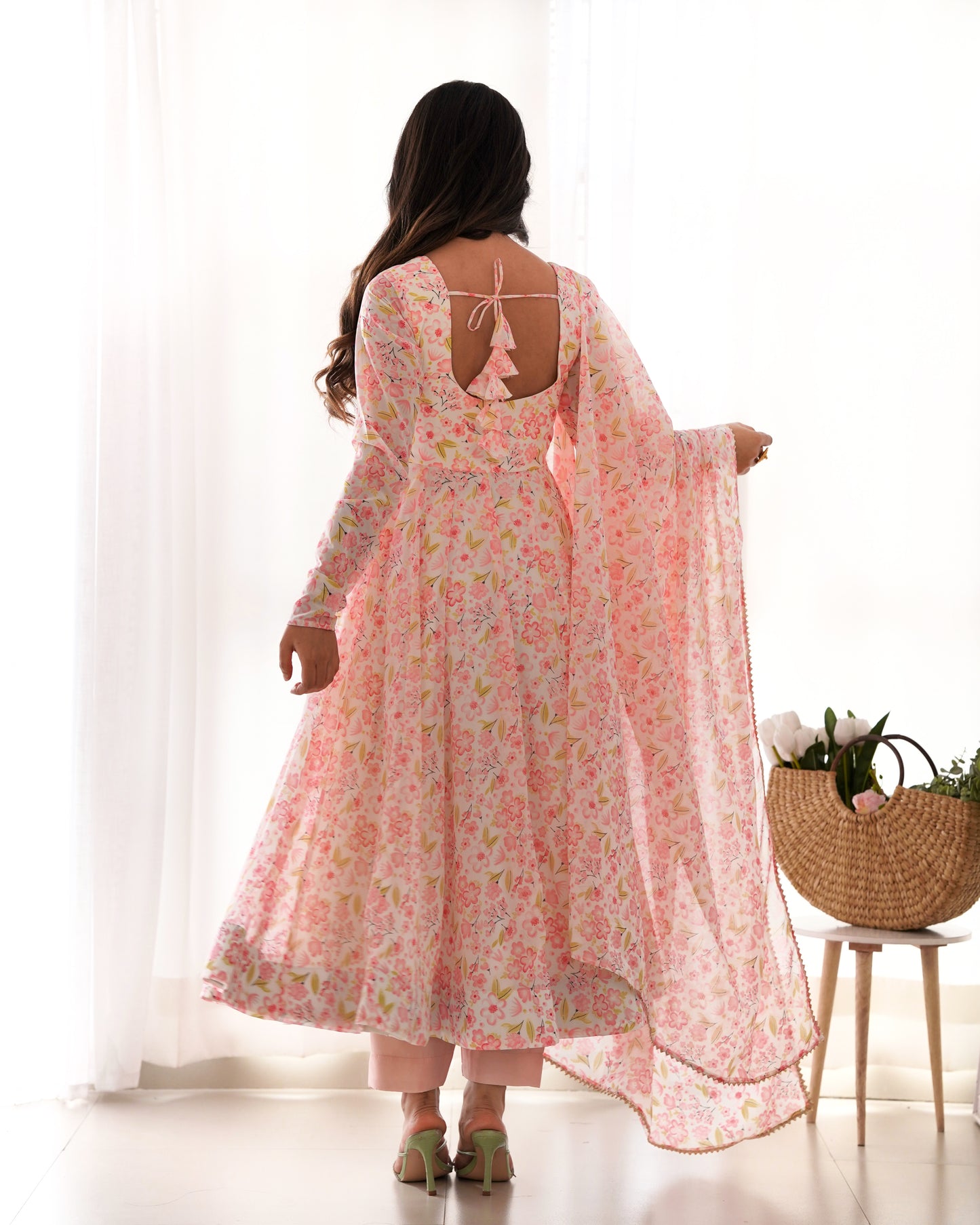 Peach Color Floral Printed Anarkali Suit For Women