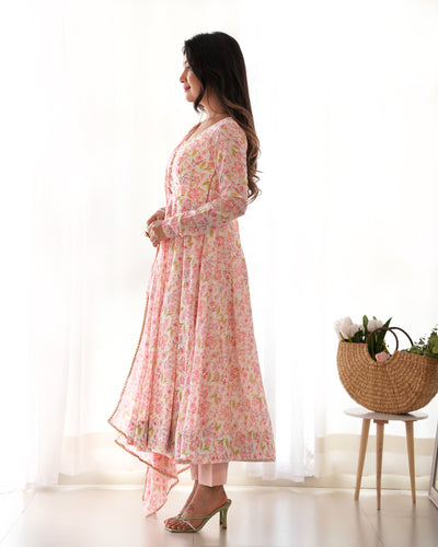 Peach Color Floral Printed Anarkali Suit For Women