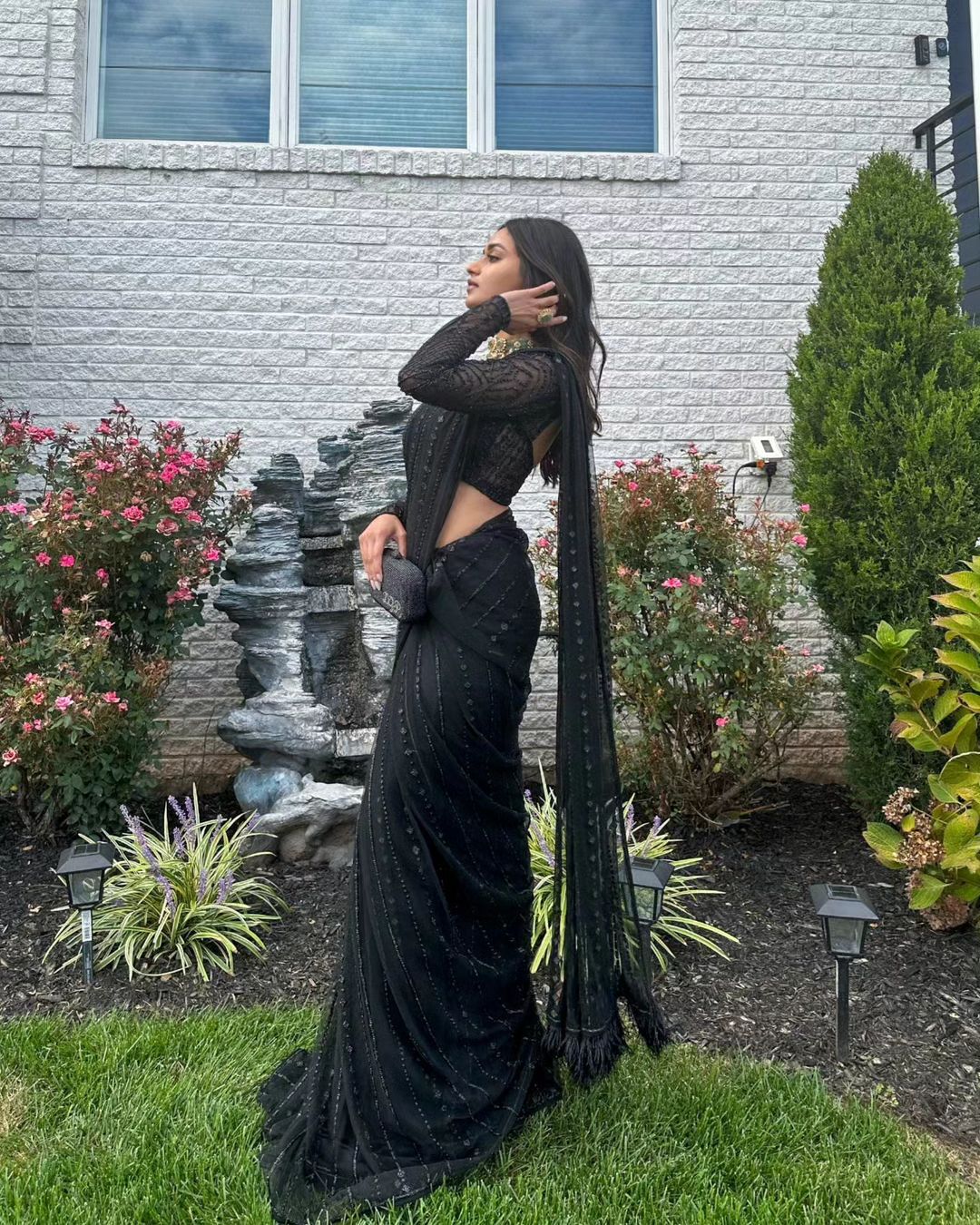 Black Color Georgette With Sequence Work Party Wear Saree