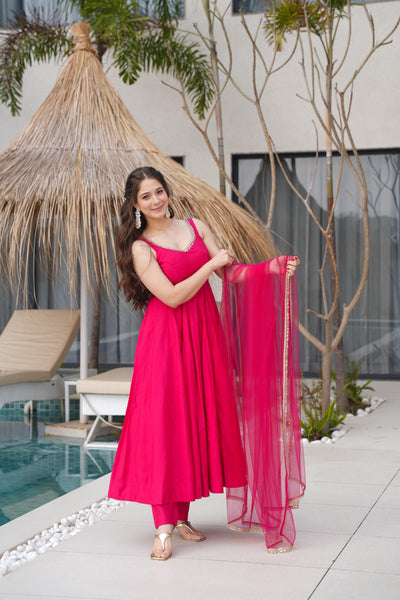 Pink Color Soft Georgette Wear Anarkali Suit For Girls