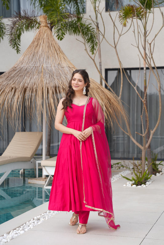 Pink Color Soft Georgette Wear Anarkali Suit For Girls