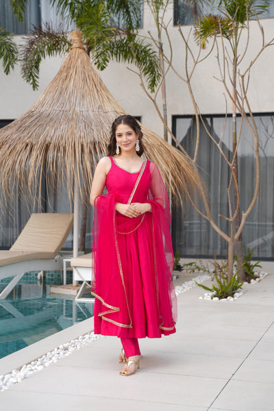 Pink Color Soft Georgette Wear Anarkali Suit For Girls