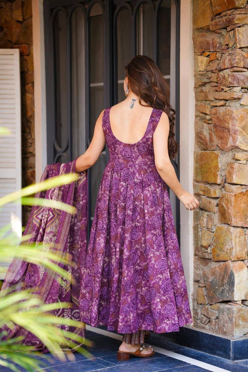 Purple Color Digital Printed Long Anarkali Suit