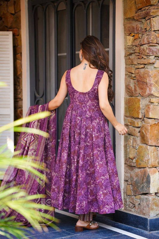 Purple Color Digital Printed Long Anarkali Suit