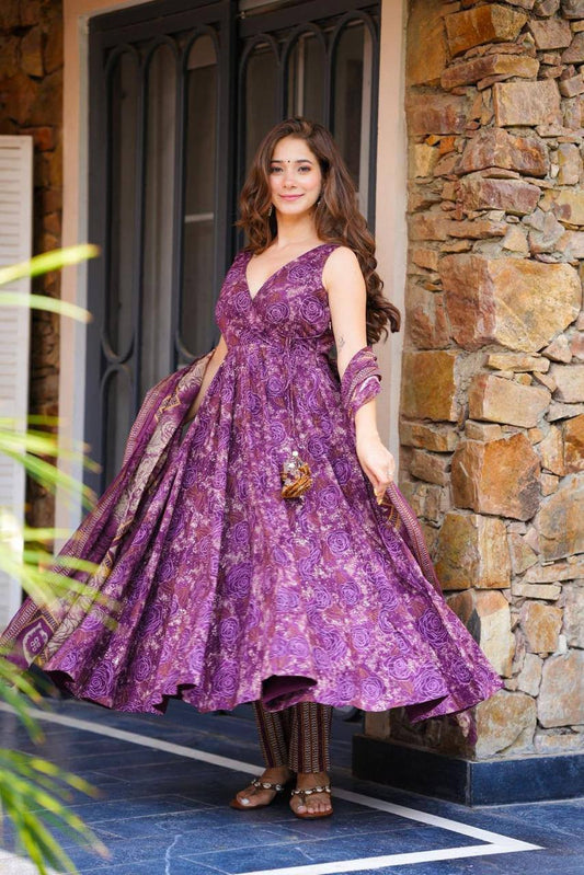 Purple Color Digital Printed Long Anarkali Suit