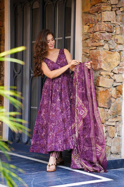 Purple Color Digital Printed Long Anarkali Suit