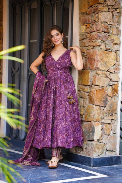 Purple Color Digital Printed Long Anarkali Suit