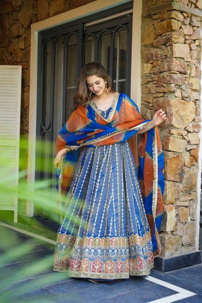 Royal Blue Color Jimmy Organza Silk Wear Gown With Dupatta