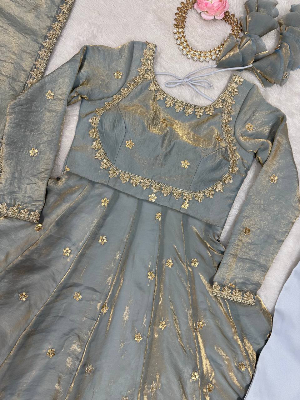 Gray Color Beautiful Wear Anarkali Suit For Wedding