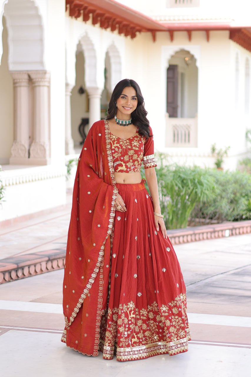 Orange Color Sequence Work Wedding Wear Lehenga Choli