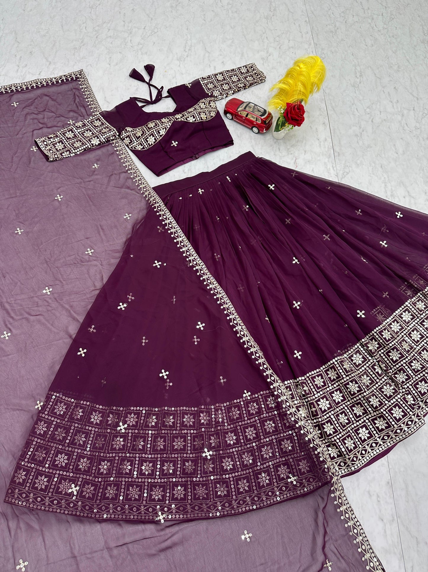 Wine Color Georgette With Embroidery Work Lehenga Choli