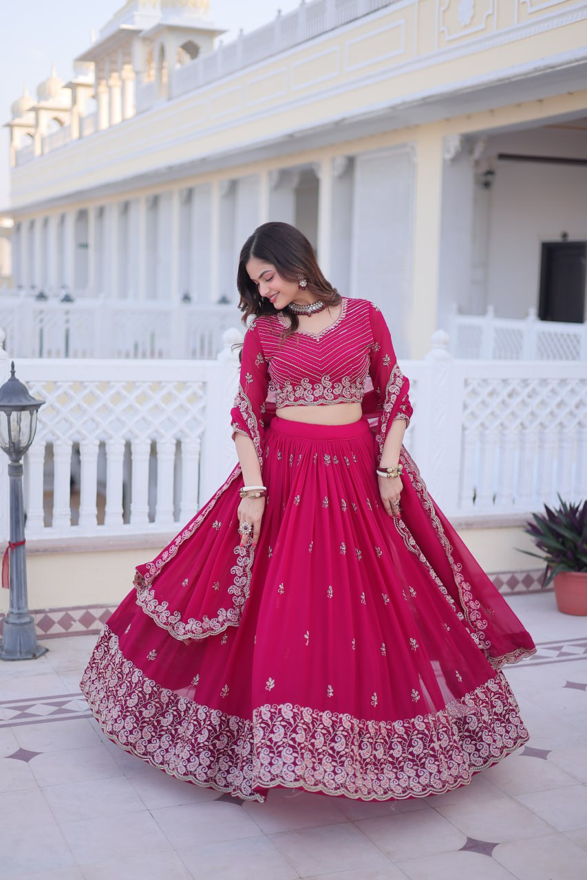 Pink Color Wedding Wear Jari And Sequence Work Lehenga Choli