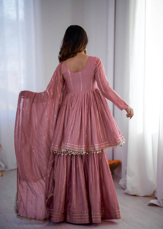 Designer Onion Pink Color Designer Sharara Suit For Women