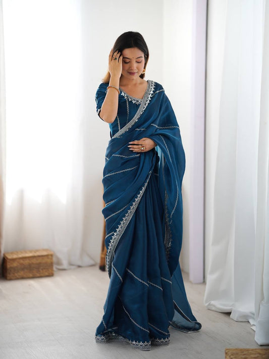 Rama Color Jimmy Chu Silk Party Wear Saree