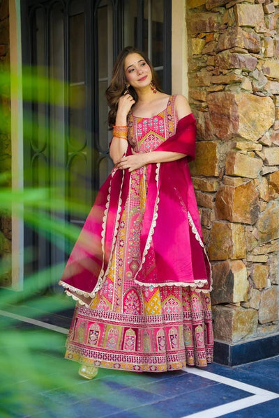 Pink Color Jimmy Chu Silk With Digital Printed Gown With Dupatta