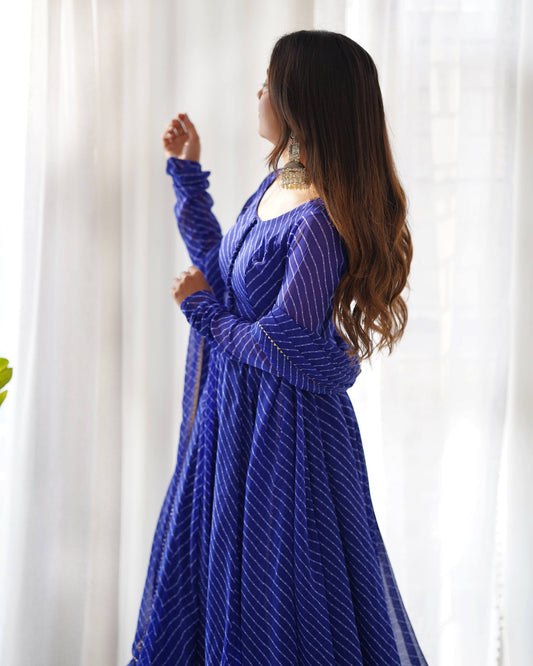 Royal Blue Color Three Piece Anarkali Suit For Festive Wear