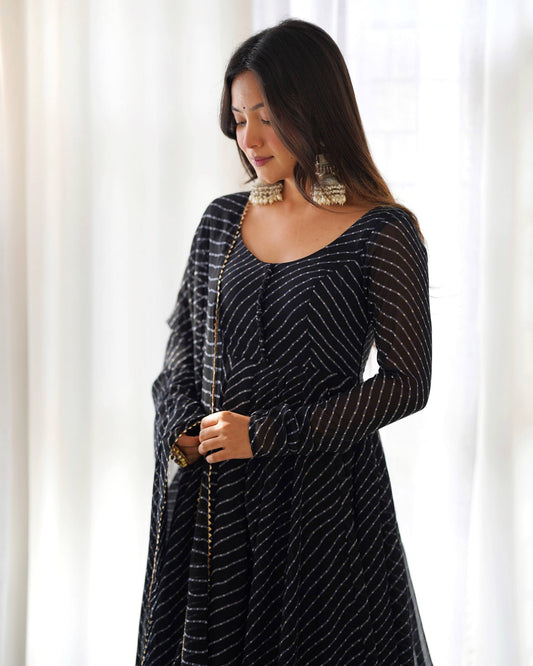 Classy Black Color Laheriya Printed Long Anarkali Suit
