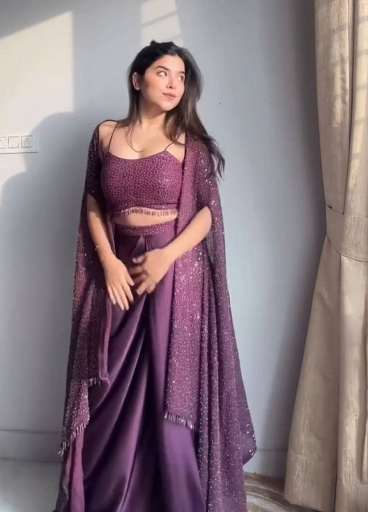 Wine Colour Indo-western Dhoti suit With Shrug