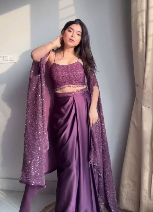 Wine Colour Indo-western Dhoti suit With Shrug
