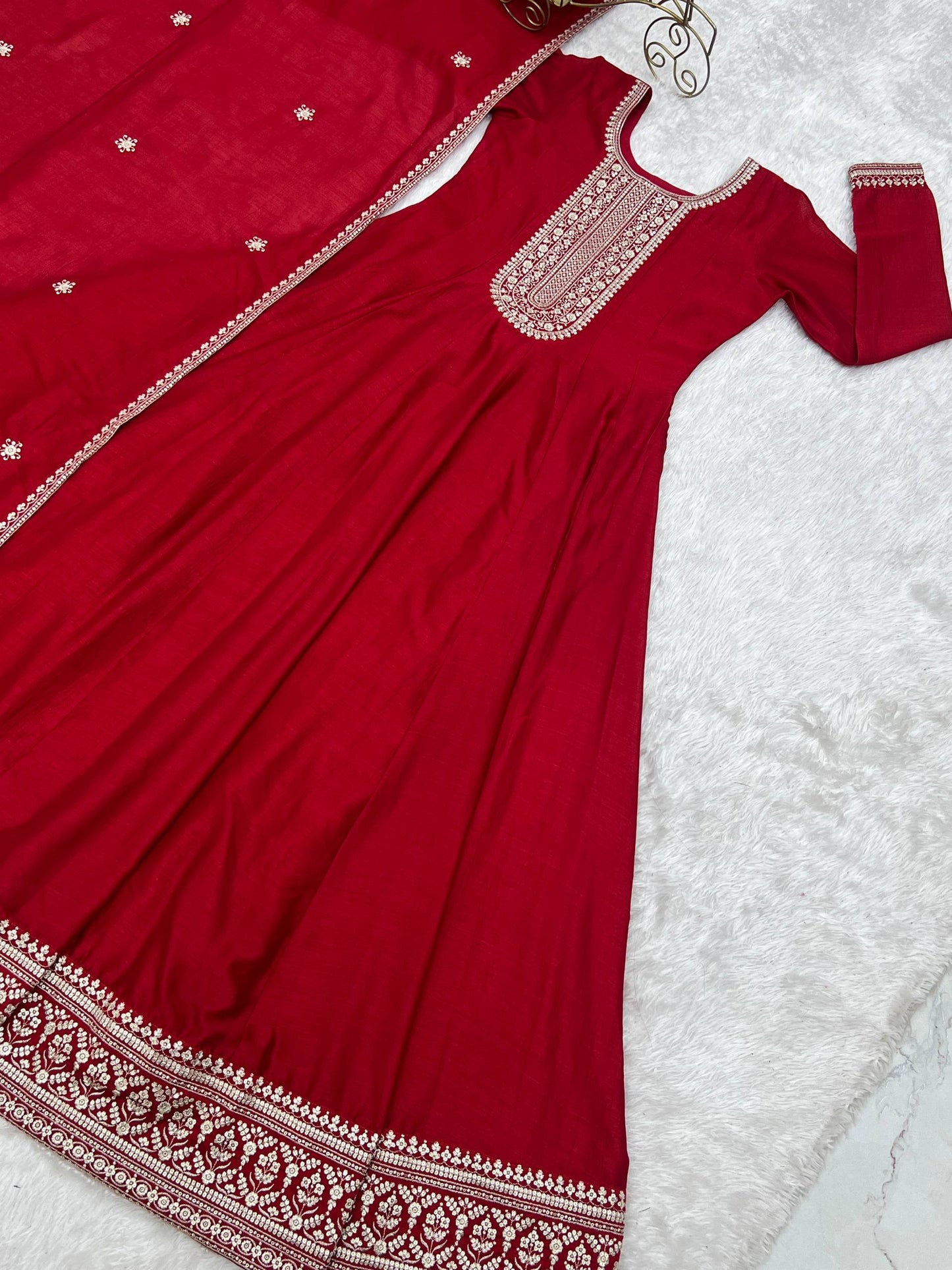 Beautiful Red Color Sequence Work Long Gown With Heavy Dupatta