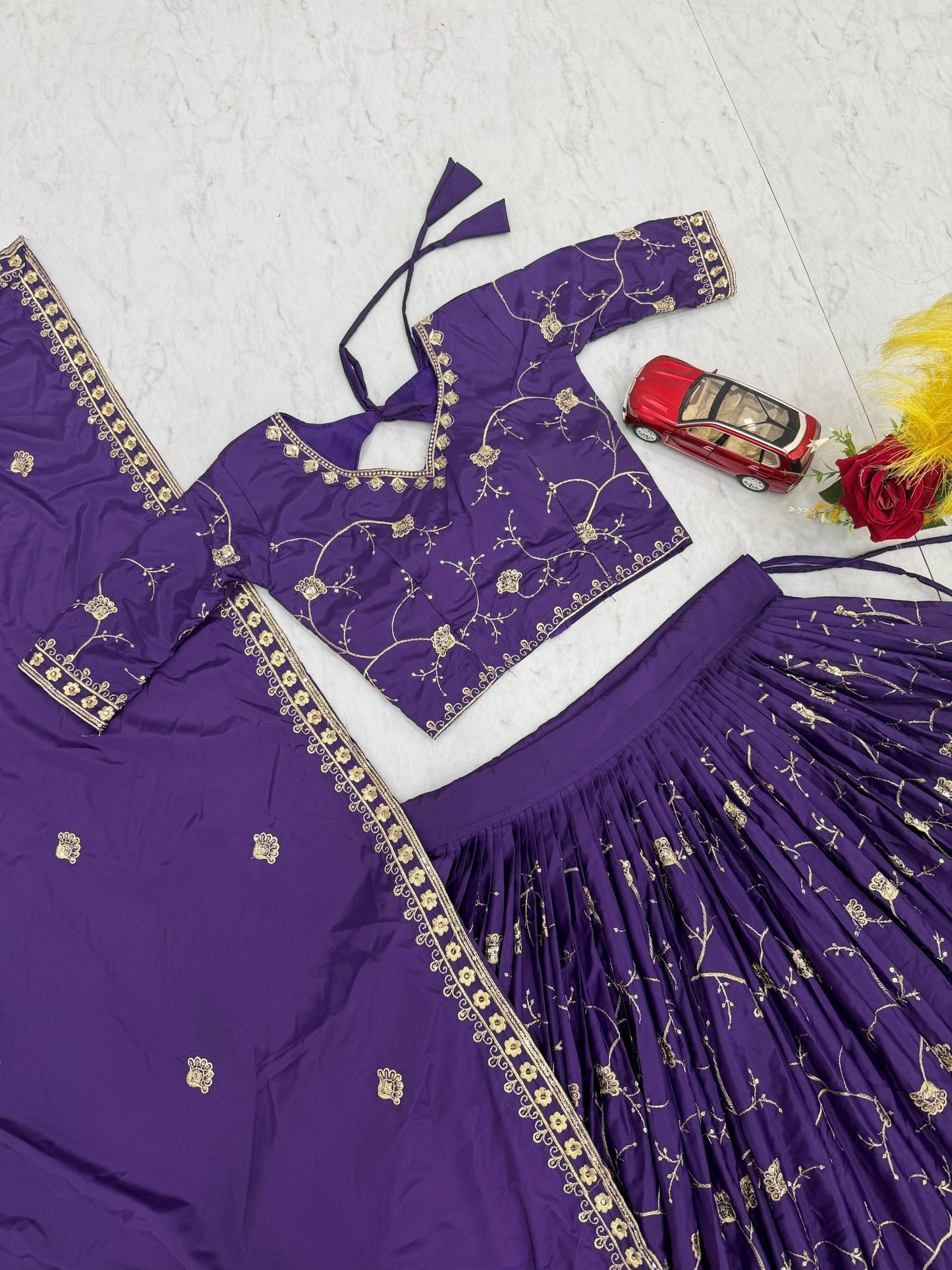 Purple Crepe Silk Embroidery And Sequence Work Lehenga Choli