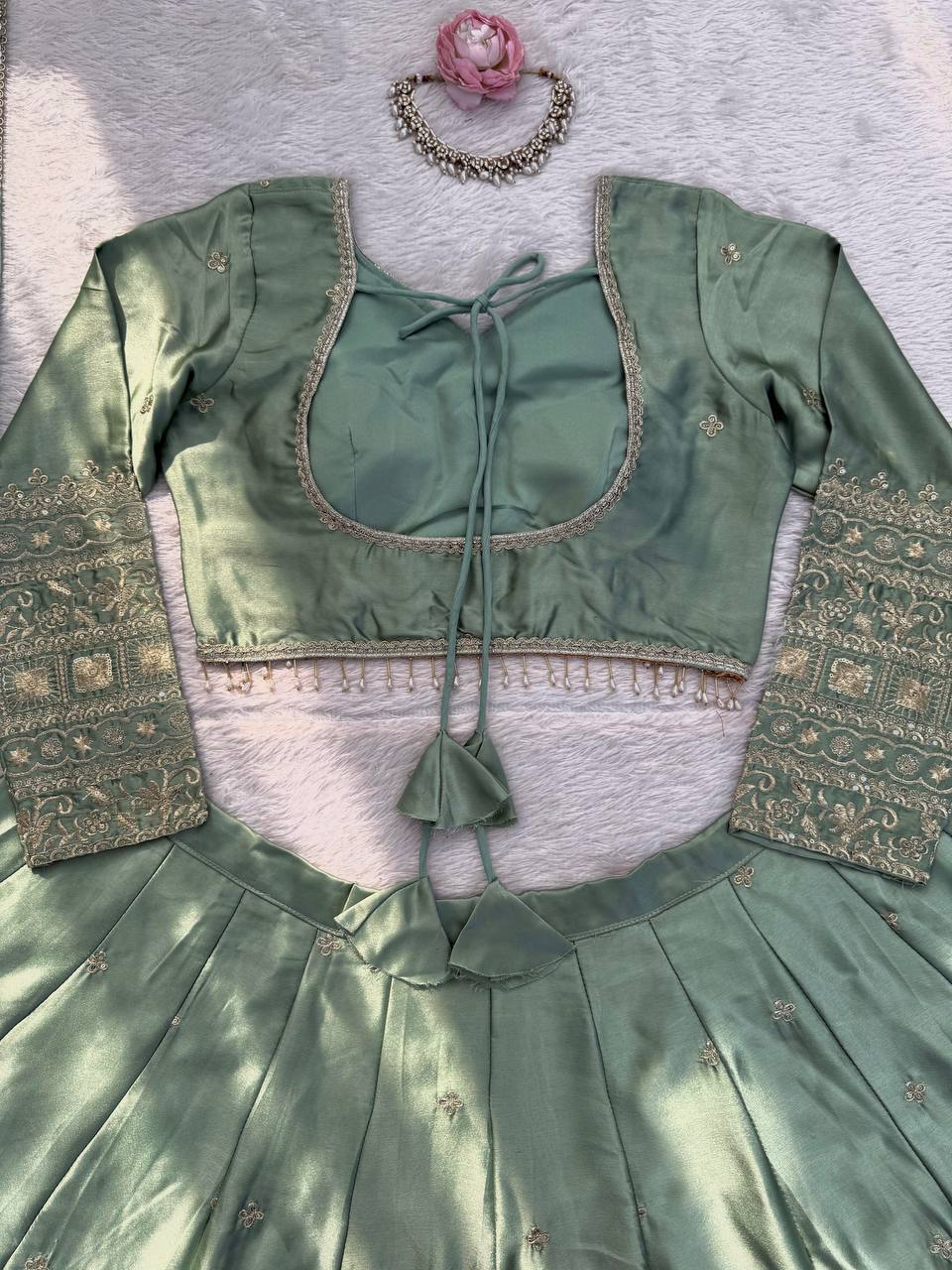 Sea Green Color Japan Satin Silk Heavy Sequence Work Lehenga Choli