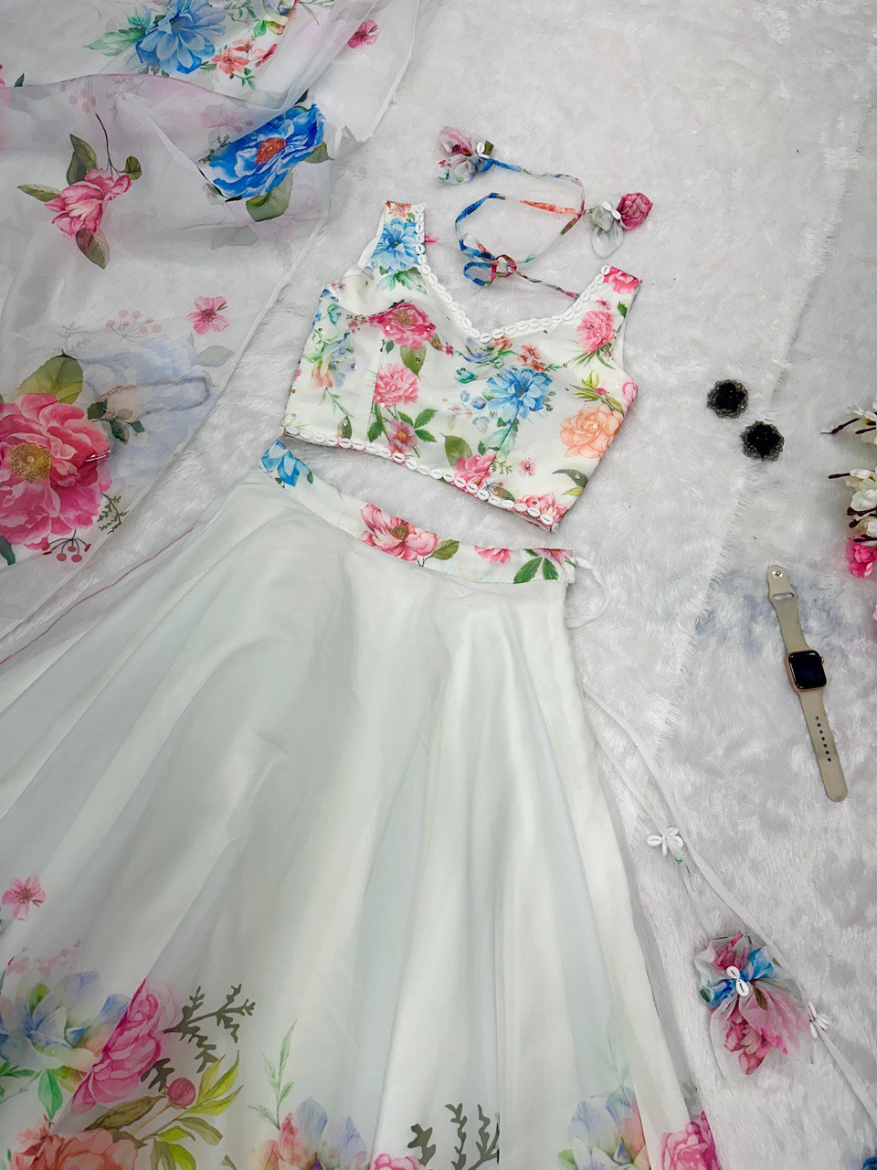 White Color Designer Fully Flair Ready to Wear Lehenga
