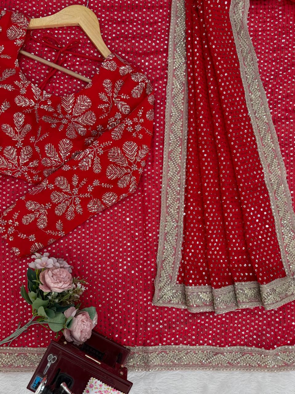 Beautiful Red Color Wedding Wear Saree For Women