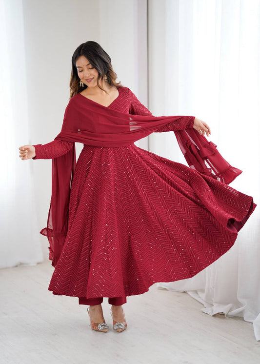 Maroon Color Georgette With Sequence Embroidery Work Anarkali Suit