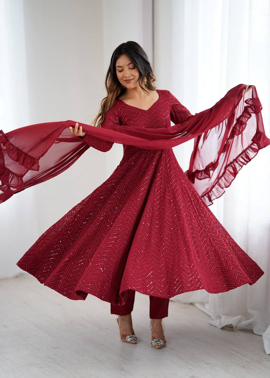 Maroon Color Georgette With Sequence Embroidery Work Anarkali Suit