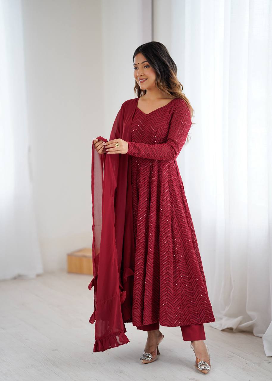 Maroon Color Georgette With Sequence Embroidery Work Anarkali Suit