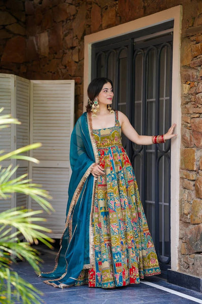 Sky blue Georgette Butter Silk With Hotfix Work Anarkali Suit