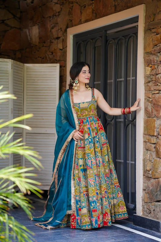 Sky blue Georgette Butter Silk With Hotfix Work Anarkali Suit