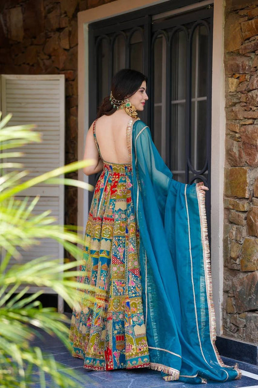 Sky blue Georgette Butter Silk With Hotfix Work Anarkali Suit