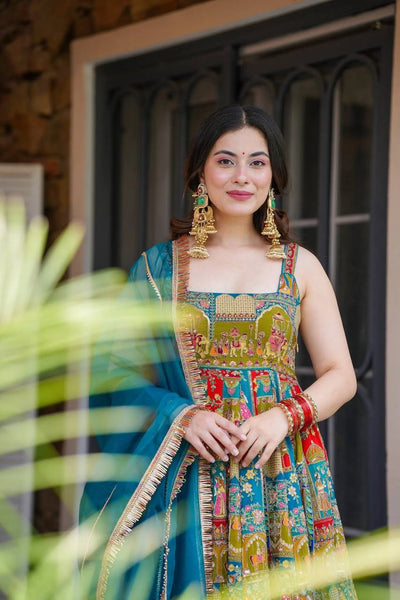 Sky blue Georgette Butter Silk With Hotfix Work Anarkali Suit
