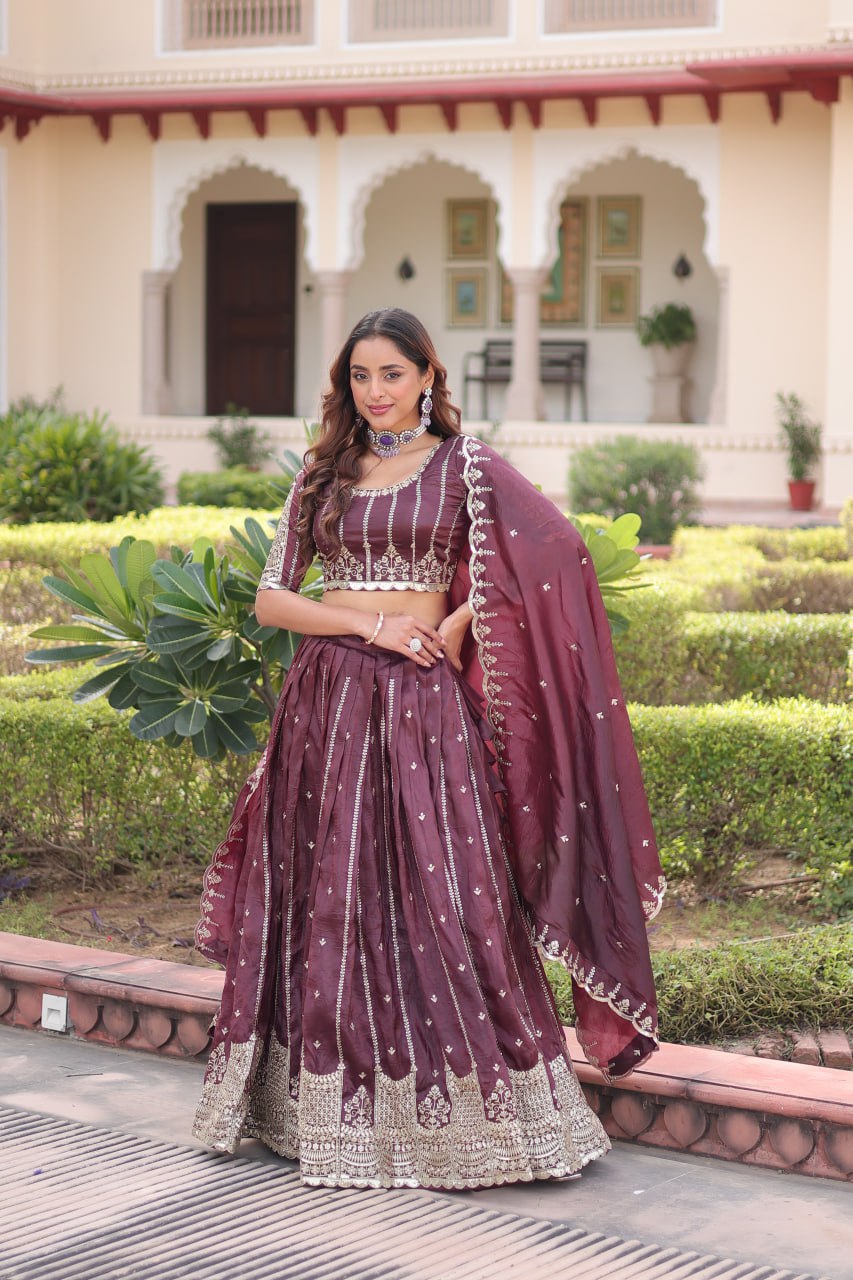 Wedding Wear Purple Color Zari With Sequence Work Lehenga Choli