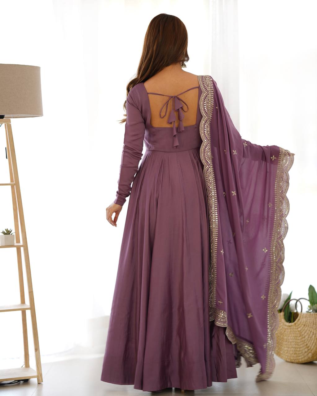 Purple Color Georgette With Embroidery Work Gown With Dupatta